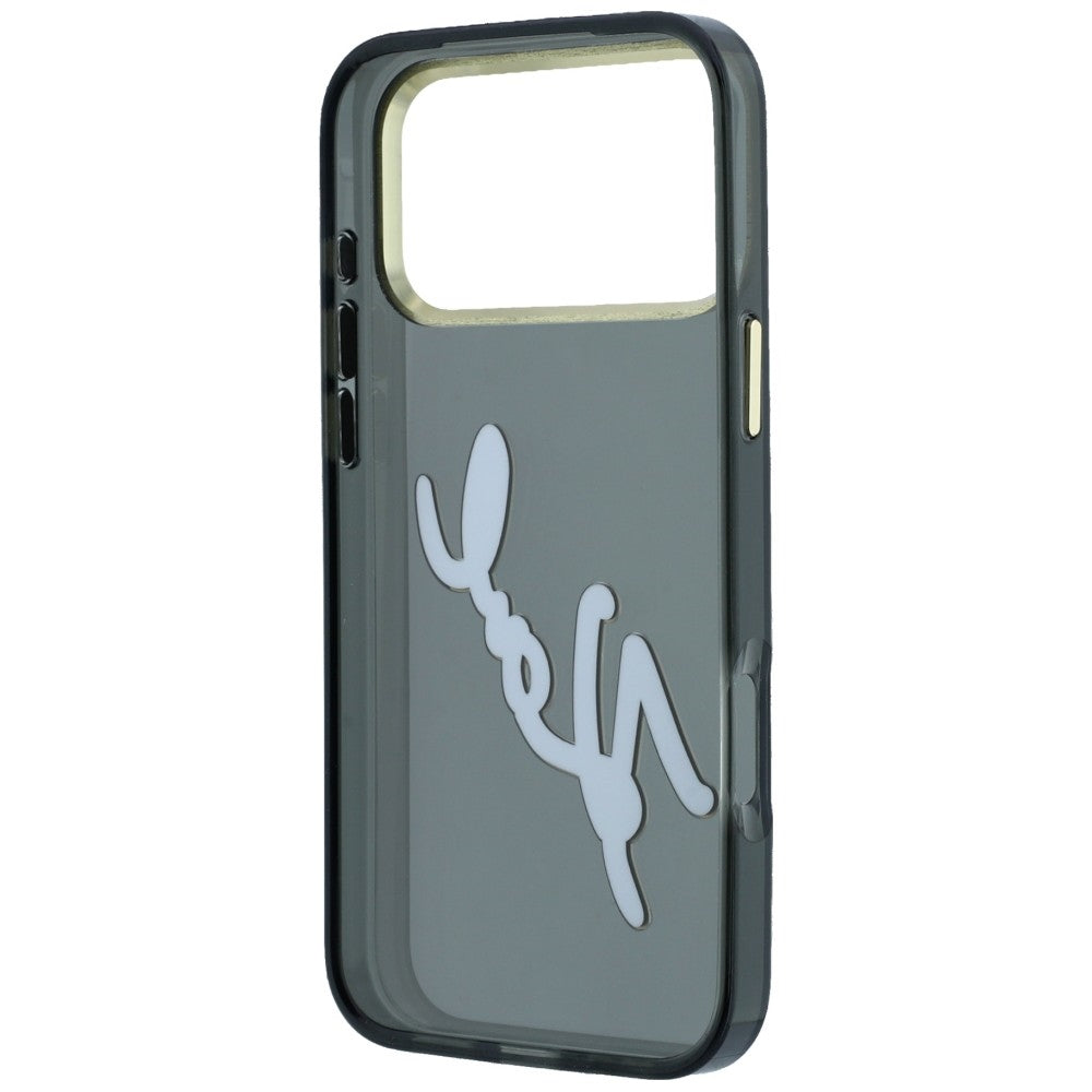 Coque pour Apple iPhone 18 Pro Max / 17 Pro Max, Karl Lagerfeld, IML Grand Logo Signature en Résine avec Cadre Métallique, Noire