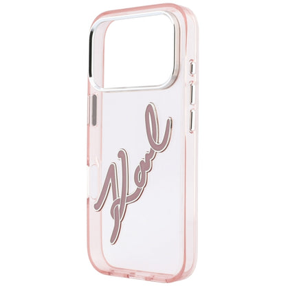 Coque pour Apple iPhone 18 Pro Max / 17 Pro Max, Karl Lagerfeld, IML Grand Logo Signature Résine Cadre Métallique, Rose