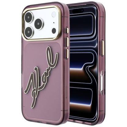 Coque pour Apple iPhone 18 Pro Max / 17 Pro Max, Karl Lagerfeld, IML Grand Logo Signature Résine Cadre Métallique, Bordeaux