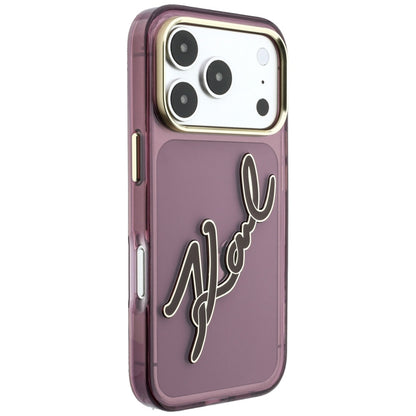Coque pour Apple iPhone 18 Pro Max / 17 Pro Max, Karl Lagerfeld, IML Grand Logo Signature Résine Cadre Métallique, Bordeaux