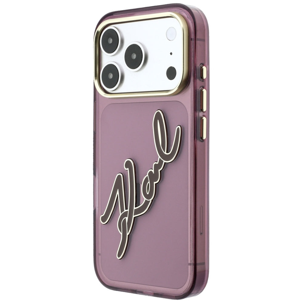 Coque pour Apple iPhone 18 Pro Max / 17 Pro Max, Karl Lagerfeld, IML Grand Logo Signature Résine Cadre Métallique, Bordeaux