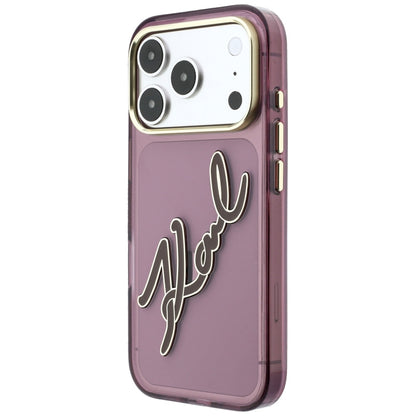 Coque pour Apple iPhone 18 Pro Max / 17 Pro Max, Karl Lagerfeld, IML Grand Logo Signature Résine Cadre Métallique, Bordeaux