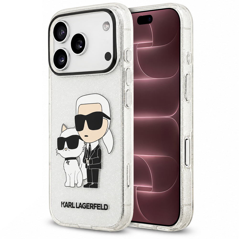 Coque pour Apple iPhone 18 Pro Max / 17 Pro Max, Karl Lagerfeld, IML Glitter Karl and Choupette NFT, transparente