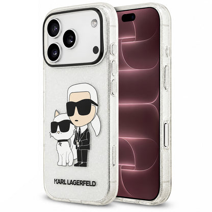 Coque pour Apple iPhone 18 Pro Max / 17 Pro Max, Karl Lagerfeld, IML Glitter Karl and Choupette NFT, transparente