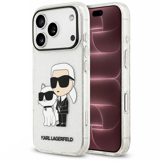 Coque pour Apple iPhone 18 Pro Max / 17 Pro Max, Karl Lagerfeld, IML Glitter Karl and Choupette NFT, transparente