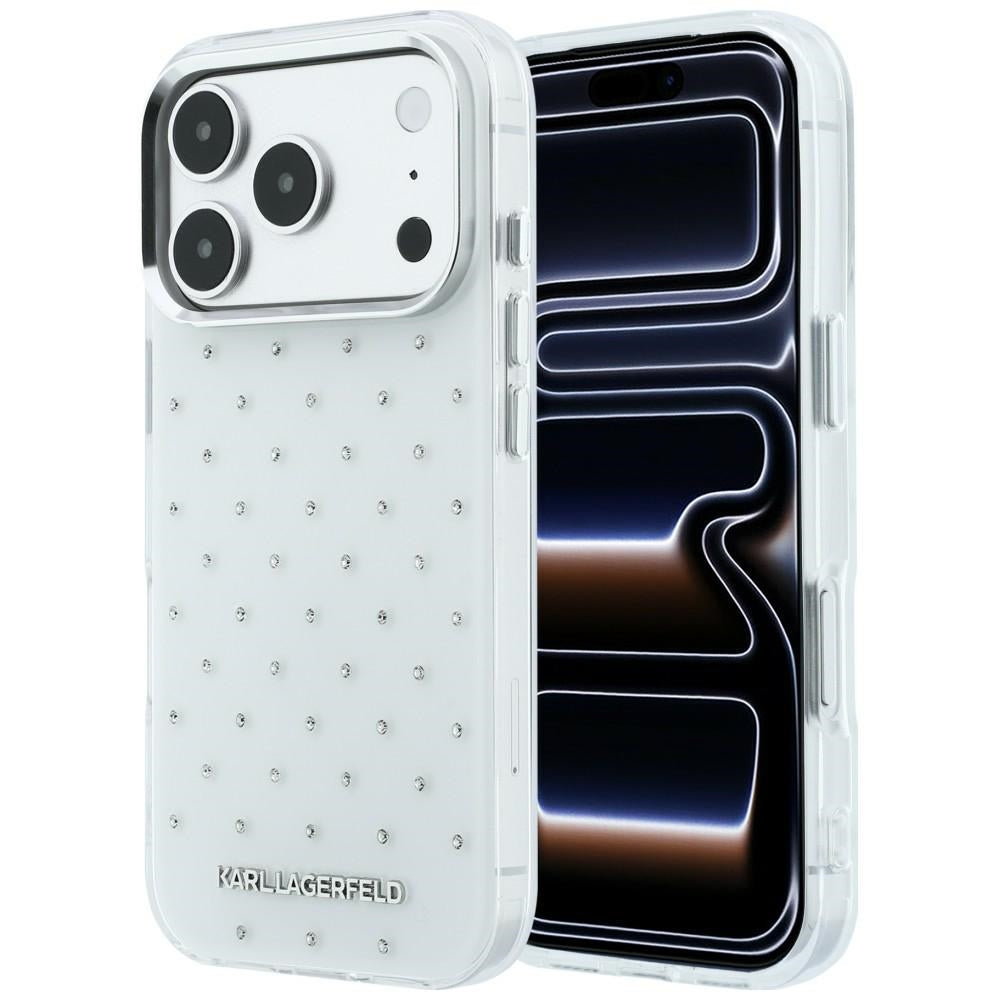 Coque pour Apple iPhone 18 Pro Max / 17 Pro Max, Karl Lagerfeld, Strass IML et Logo Électroplaqué, Blanc