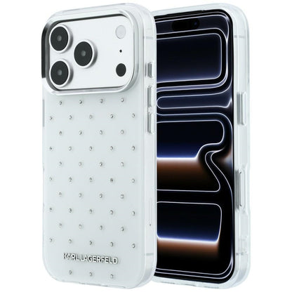 Coque pour Apple iPhone 18 Pro Max / 17 Pro Max, Karl Lagerfeld, Strass IML et Logo Électroplaqué, Blanc