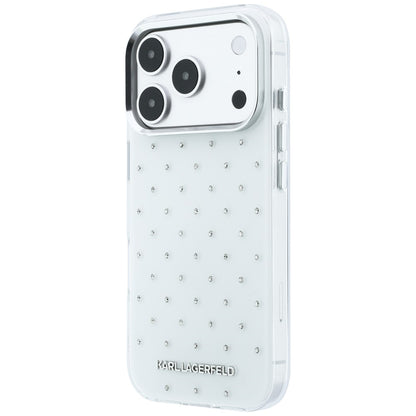 Coque pour Apple iPhone 18 Pro Max / 17 Pro Max, Karl Lagerfeld, Strass IML et Logo Électroplaqué, Blanc
