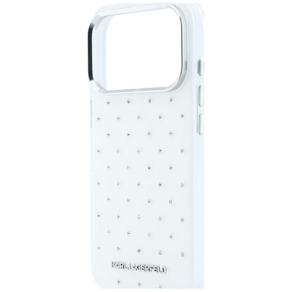 Coque pour Apple iPhone 18 Pro Max / 17 Pro Max, Karl Lagerfeld, Strass IML et Logo Électroplaqué, Blanc