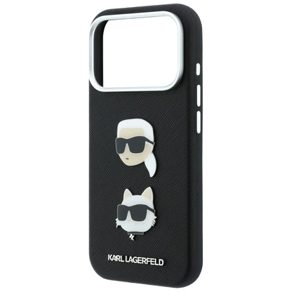 Coque pour Apple iPhone 18 Pro Max / 17 Pro Max, Karl Lagerfeld, Saffiano Crossbody Karl & Choupette Head's Pins Logo, noire