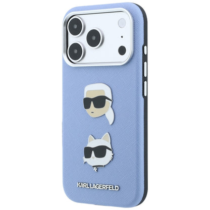 Coque pour Apple iPhone 18 Pro Max / 17 Pro Max, Karl Lagerfeld, Saffiano avec épingle tête Karl & Choupette et logo, Bleu