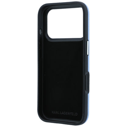 Coque pour Apple iPhone 18 Pro Max / 17 Pro Max, Karl Lagerfeld, Saffiano avec épingle tête Karl & Choupette et logo, Bleu