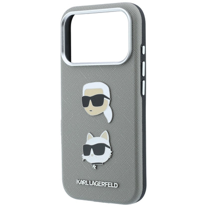 Case for Apple iPhone 18 Pro Max / 17 Pro Max, Karl Lagerfeld, Saffiano with Karl & Choupette Head's Pin and Logo, Gray