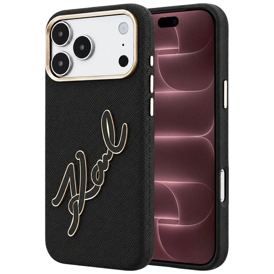 Coque pour Apple iPhone 18 Pro Max / 17 Pro Max, Karl Lagerfeld, Logo Signature en Résine Lisse et Grande, Noire