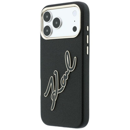 Coque pour Apple iPhone 18 Pro Max / 17 Pro Max, Karl Lagerfeld, Logo Signature en Résine Lisse et Grande, Noire