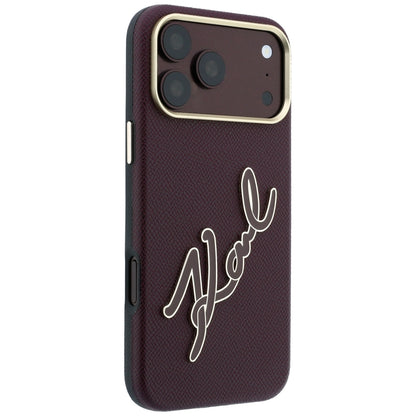Coque pour Apple iPhone 18 Pro Max / 17 Pro Max, Karl Lagerfeld, Grand logo signature en résine lisse, Bordeaux