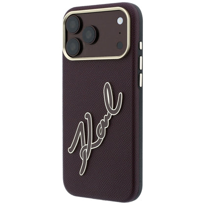 Coque pour Apple iPhone 18 Pro Max / 17 Pro Max, Karl Lagerfeld, Grand logo signature en résine lisse, Bordeaux