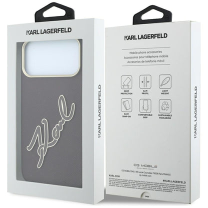 Coque pour Apple iPhone 18 Pro Max / 17 Pro Max, Karl Lagerfeld, Grand logo signature en résine lisse, Bordeaux