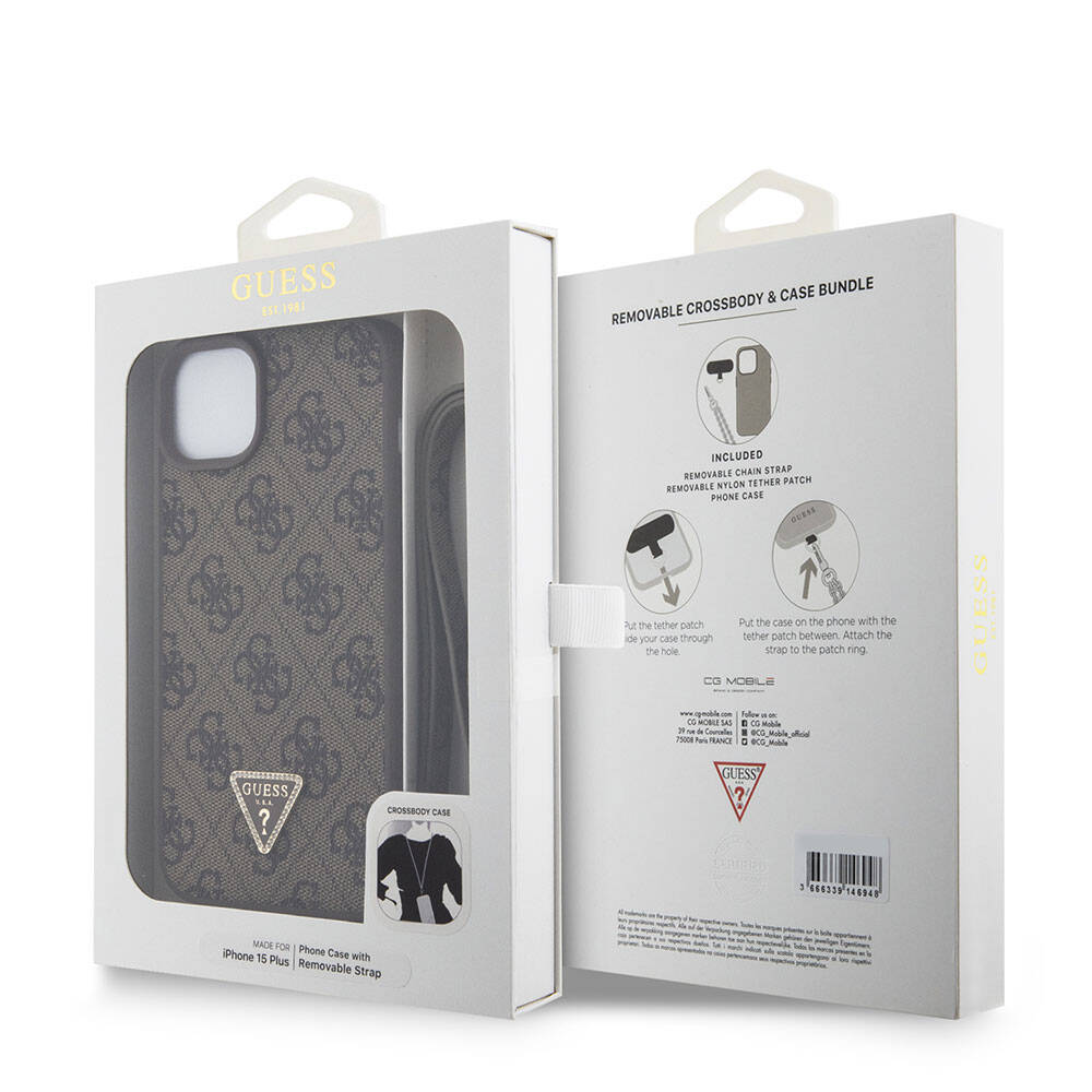 Case for Apple iPhone 15 Plus, Guess, Crossbody 4G Metal Logo, Brown, Resealed