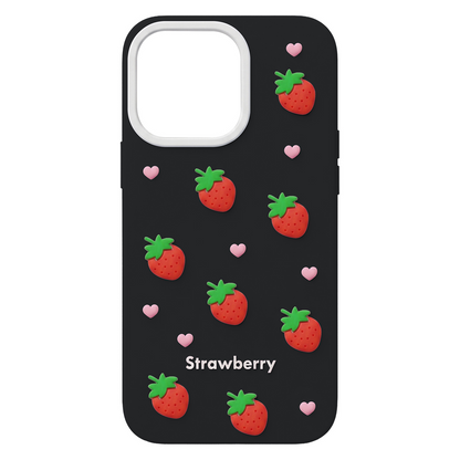 Coque pour Apple iPhone 17 / 16, OEM, Strawberry, Noire