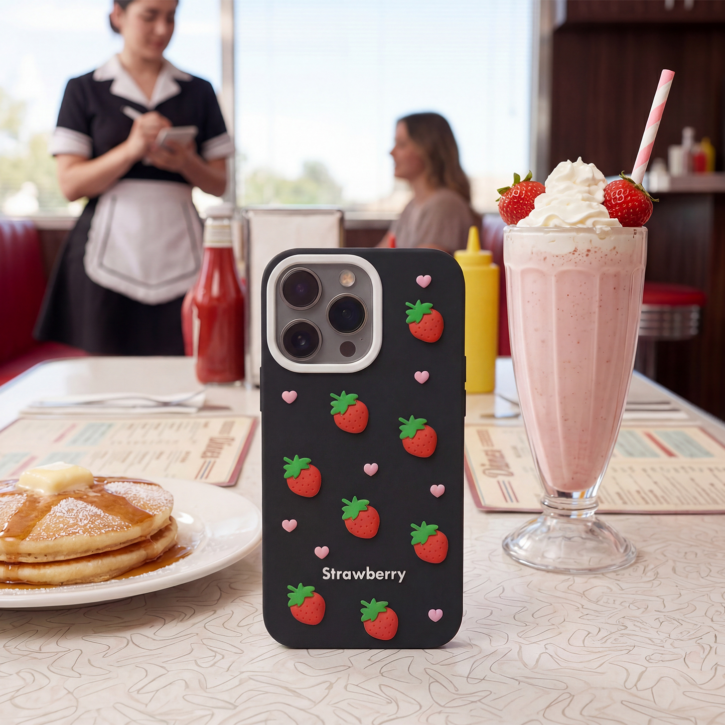 Coque pour Apple iPhone 12 / 12 Pro, OEM, Strawberry, Noire
