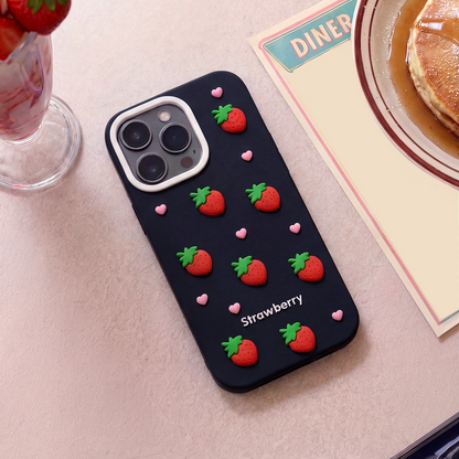 Coque pour Apple iPhone 12 / 12 Pro, OEM, Strawberry, Noire