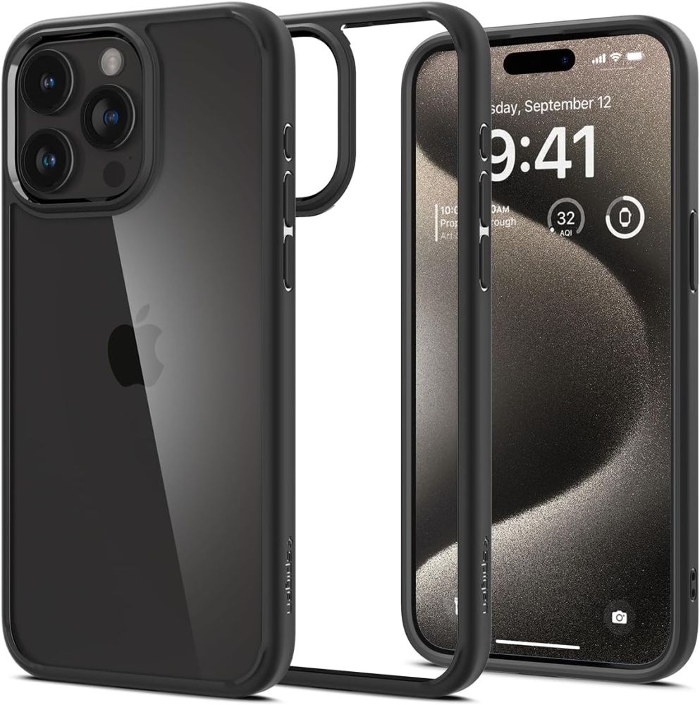 Coque pour Apple iPhone 15 Pro Max, Spigen, Ultra Hybrid, Noir ACS06570 