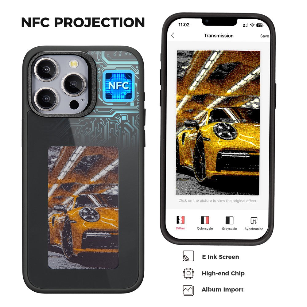 Coque pour Apple iPhone 15 Pro, OEM, Écran E-Ink Personnalisé, Noir