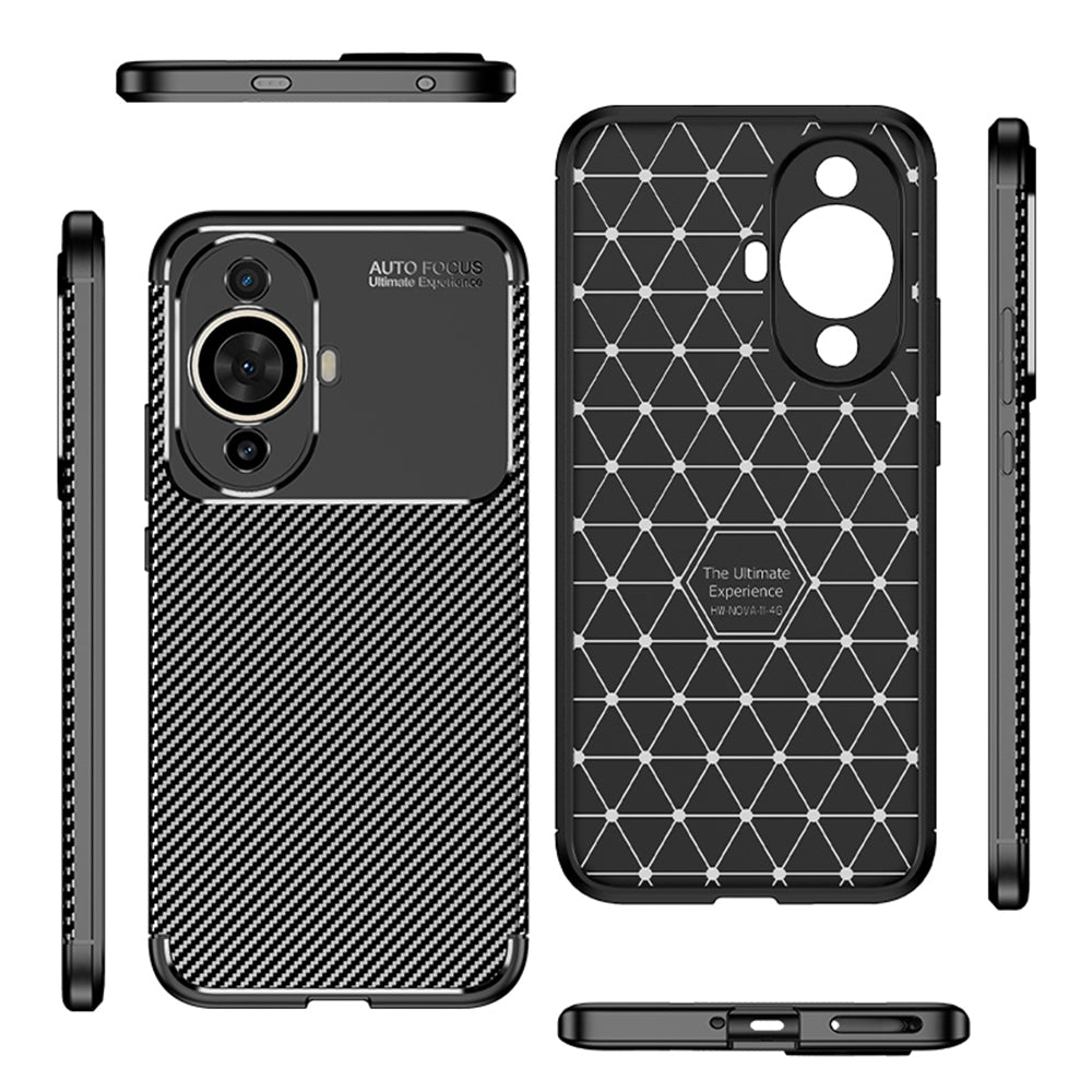 Coque pour Huawei nova 12s / nova 11, Techsuit, Fibre de carbone, Noire