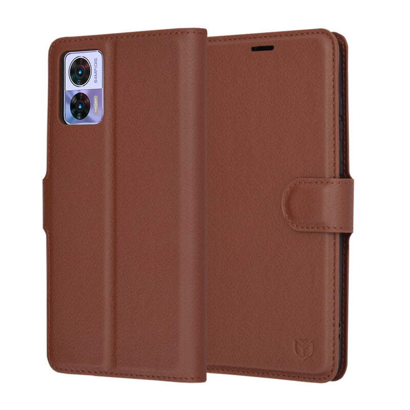 Coque pour Motorola Edge 30 Neo, Techsuit, Leather Folio, Marron