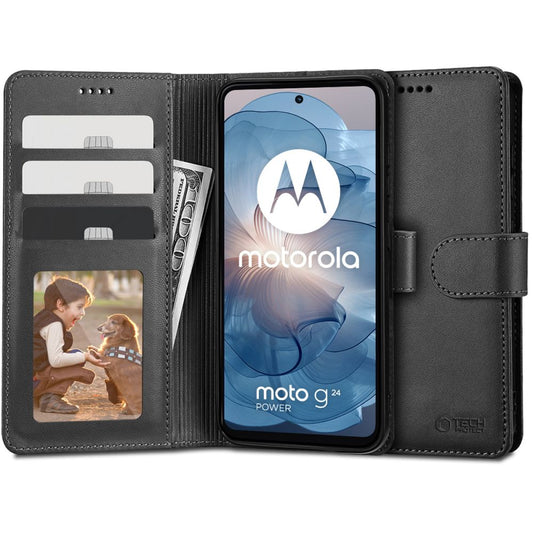 Etui pour Motorola Moto G24 Power / G04 / G24 / E14, Tech-Protect, Portefeuille, Noir 