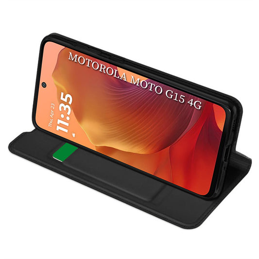 Coque pour Motorola Moto G15 / G15 Power, Techsuit, Magskin Book, Noire
