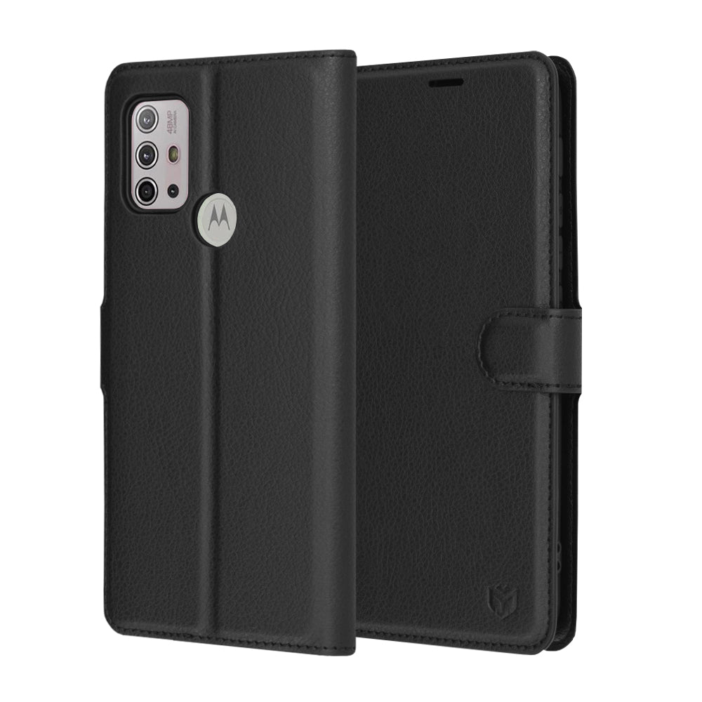Coque pour Motorola Moto G30 / G20 / G10, Techsuit, Folio en cuir, Noire