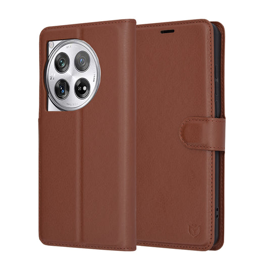 Coque pour OnePlus 12, Techsuit, Leather Folio, Marron