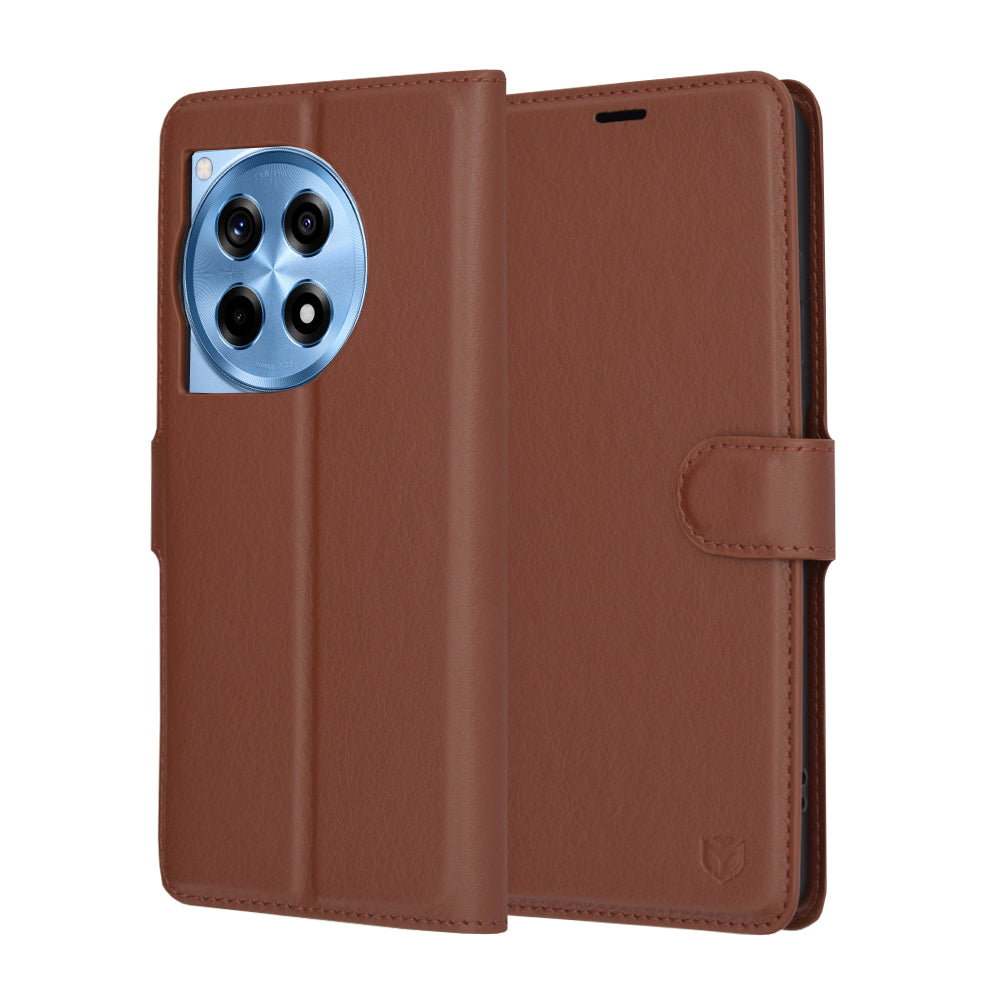 Coque pour OnePlus 12R, Techsuit, Leather Folio, Marron