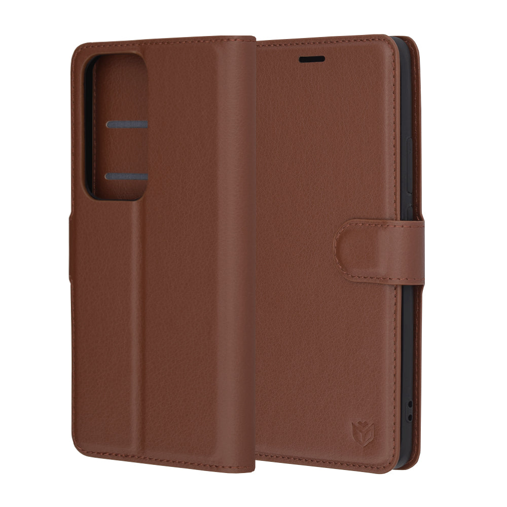 Case for Oppo Reno12, Techsuit, Leather Folio, Brown
