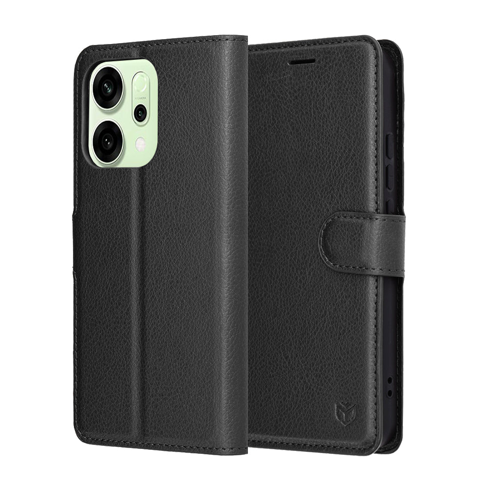 Étui pour Oppo Reno14, Techsuit, Leather Folio, Noir