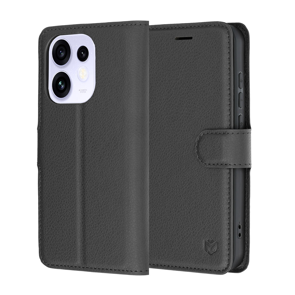 Coque pour Oppo Reno16 / Reno16 Pro, Techsuit, Leather Folio, Noire