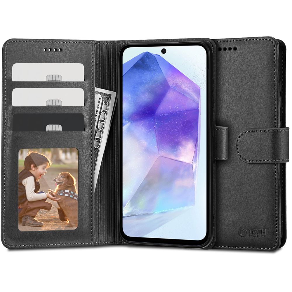 Etui pour Samsung Galaxy A55 5G A556, Tech-Protect, portefeuille, noir 