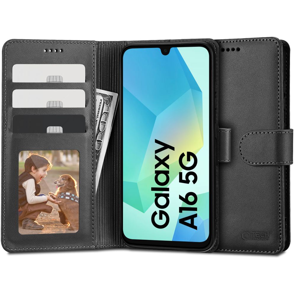 Pochette pour Samsung Galaxy A16 5G A166 / A16 4G A165, Tech-Protect, Portefeuille, Noir 