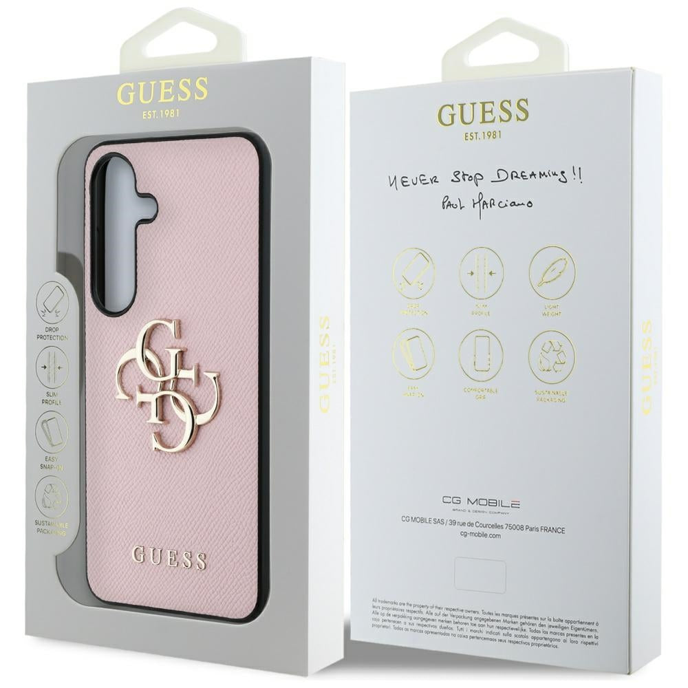 Étui pour Samsung Galaxy S25+ S936, Guess, 4G Grained Big and Classic Logo, Rose, Reconditionné