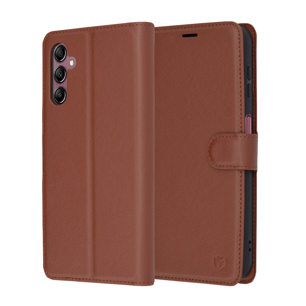 Coque pour Samsung Galaxy A14 A145 / A14 5G A146, Techsuit, Folio en cuir, Marron