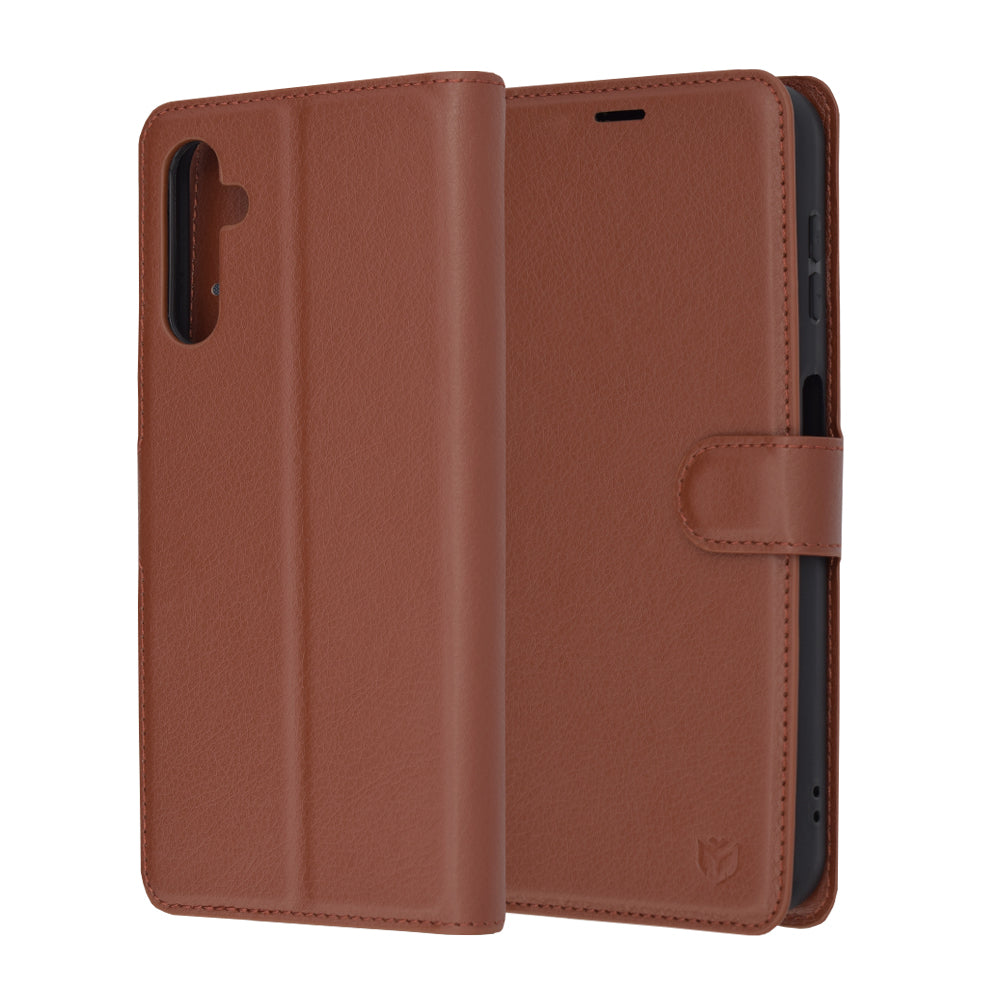 Coque pour Samsung Galaxy A14 A145 / A14 5G A146, Techsuit, Folio en cuir, Marron
