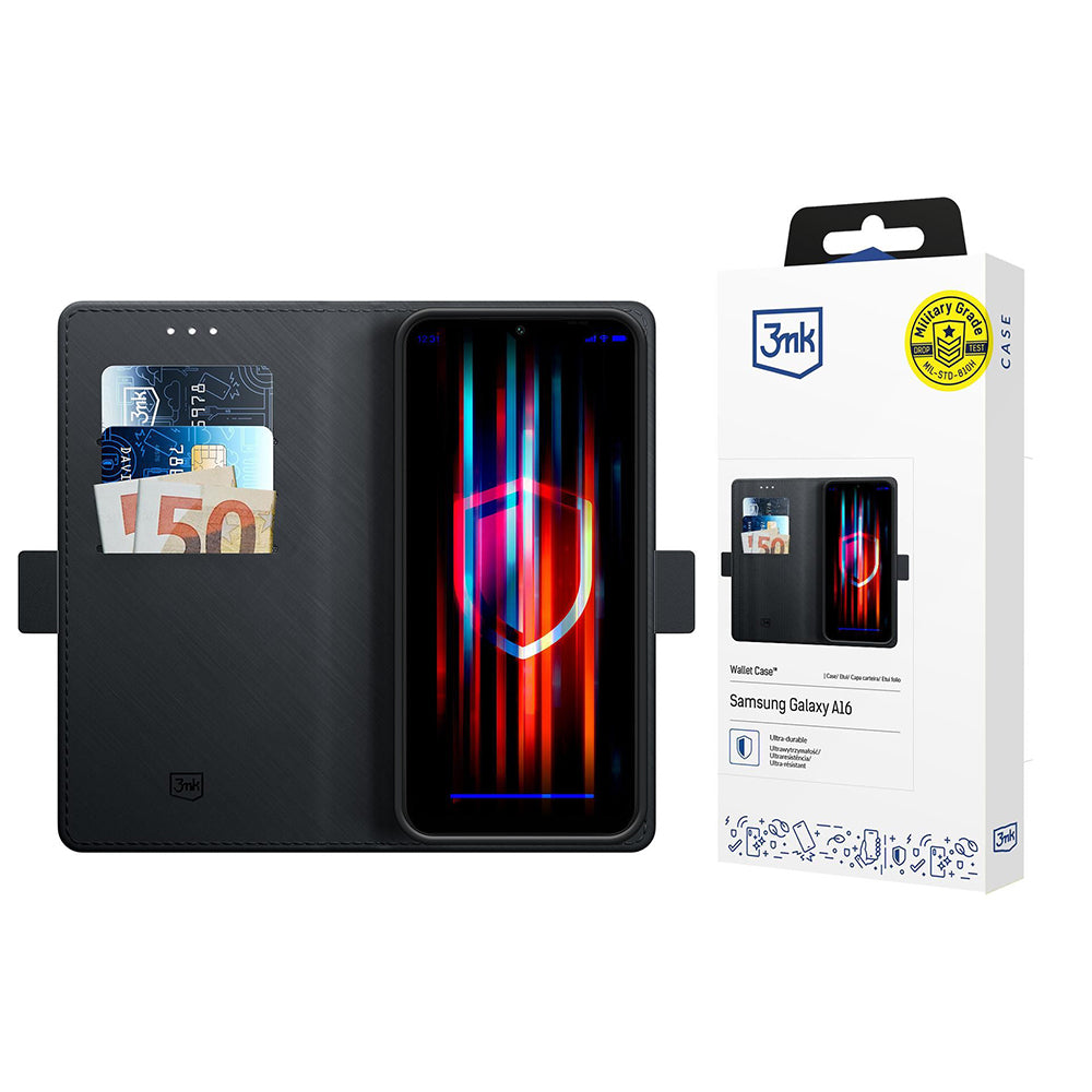 Coque pour Samsung Galaxy A16 5G A166 / A16 4G A165, 3MK, Portefeuille, Noire