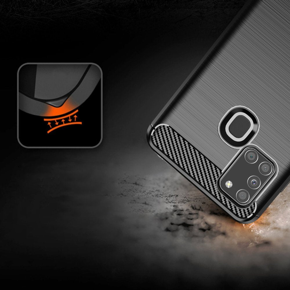 Coque pour Samsung Galaxy A21s A217, Techsuit, Carbone, Noire