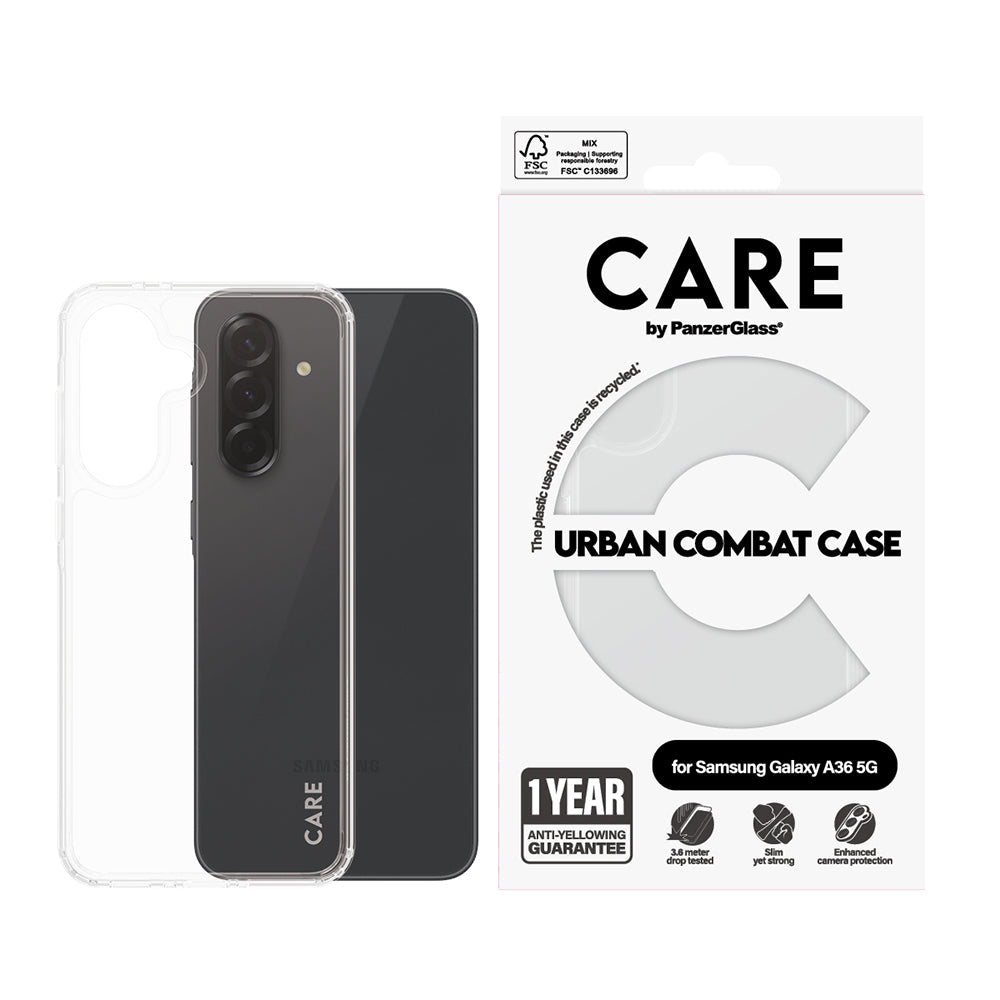 Étui pour Samsung Galaxy A36 A366, PanzerGlass, Care Urban Combat, Transparent