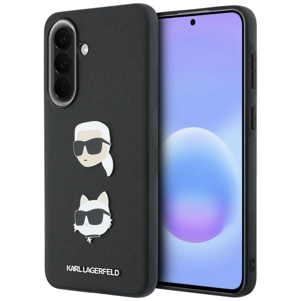 Coque pour Samsung Galaxy A37 5G, Karl Lagerfeld, Épingles Têtes Karl & Choupette Grainées et Logo, Noire