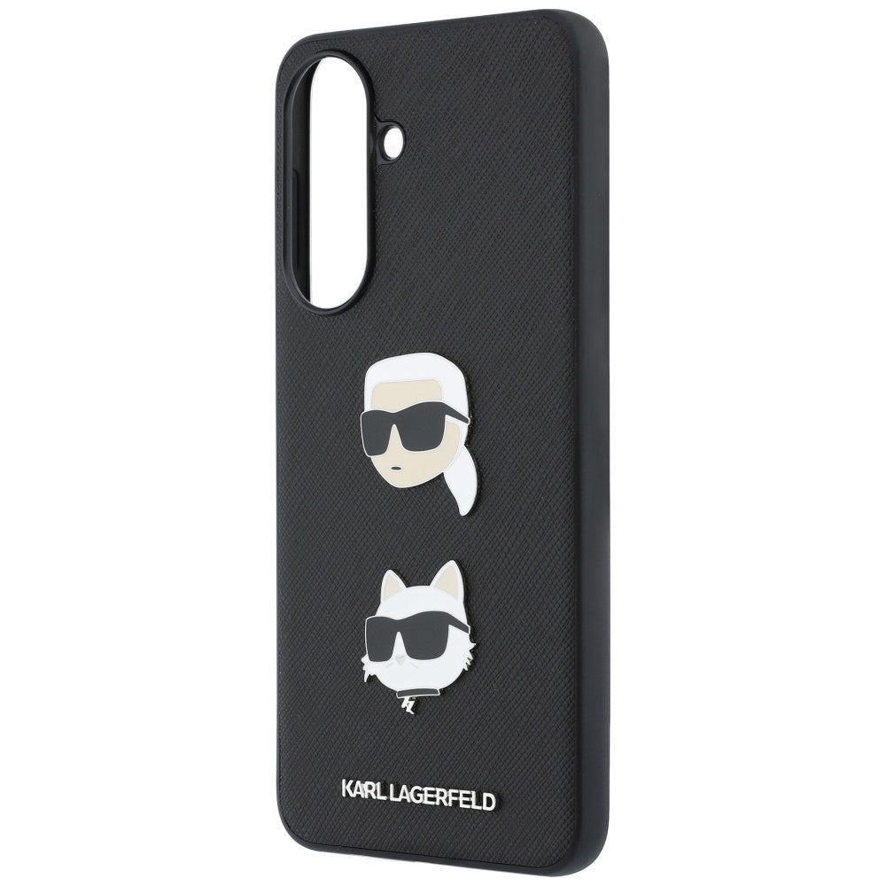Coque pour Samsung Galaxy A37 5G, Karl Lagerfeld, Épingles Têtes Karl & Choupette Grainées et Logo, Noire