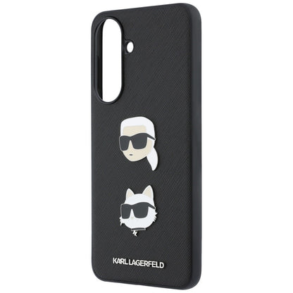 Coque pour Samsung Galaxy A37 5G, Karl Lagerfeld, Épingles Têtes Karl & Choupette Grainées et Logo, Noire