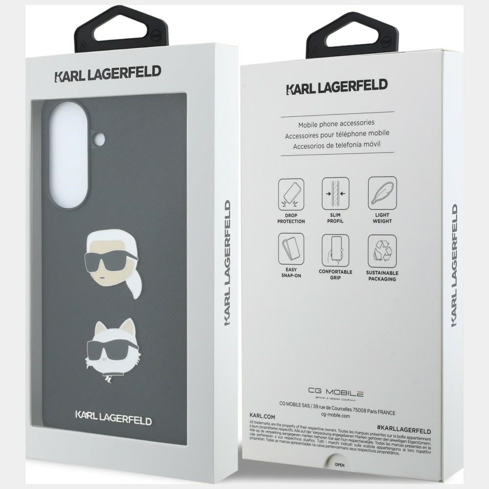 Coque pour Samsung Galaxy A37 5G, Karl Lagerfeld, Épingles Têtes Karl & Choupette Grainées et Logo, Noire
